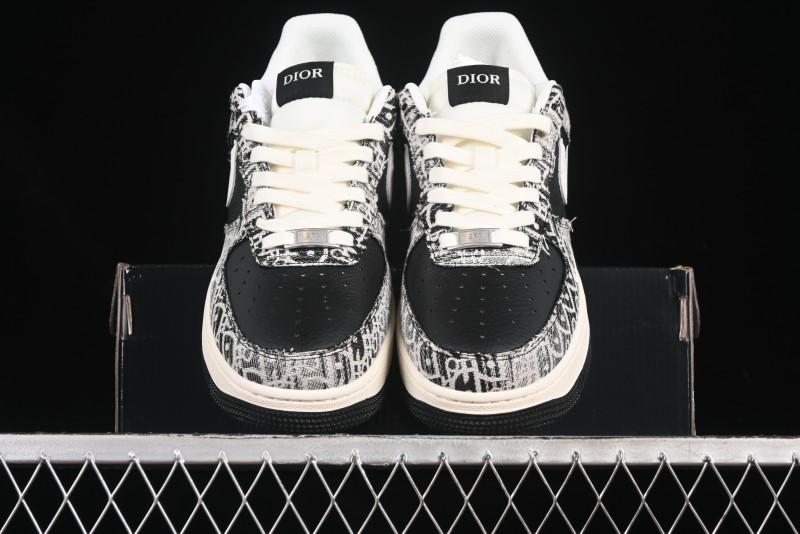 Nike Air Force 1 '07 Low Dior Collaboration Pattern Black White Swoosh Casual Sneakers - XS1958-581