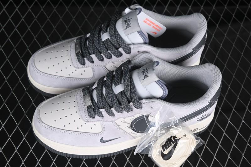 Nike Air Force 1 '07 Low Stussy Collaboration Grey Swoosh Casual Sneakers - XZ6188-911