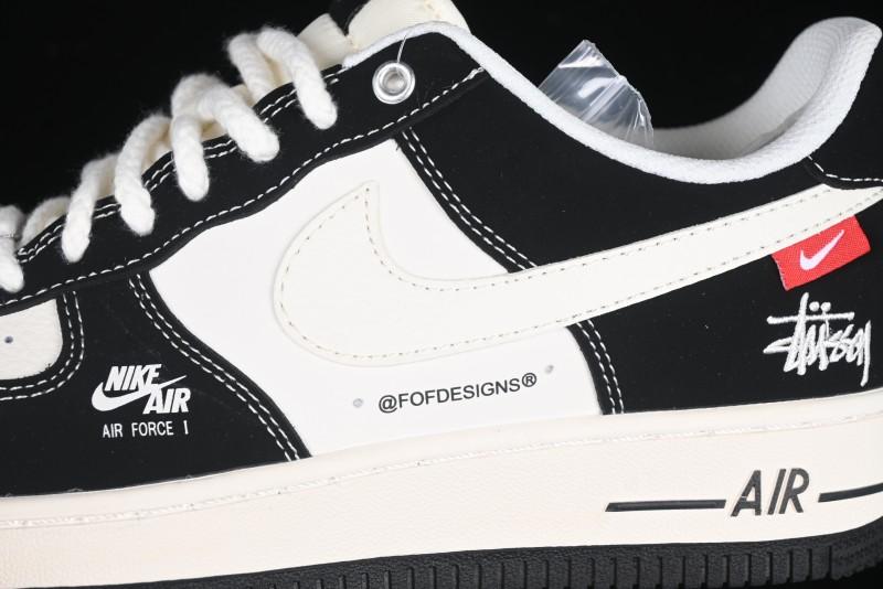Nike Air Force 1 '07 Low Stussy Collaboration - Beige Black with Red Tab Low-Top Casual Sneakers - SJ6698-014