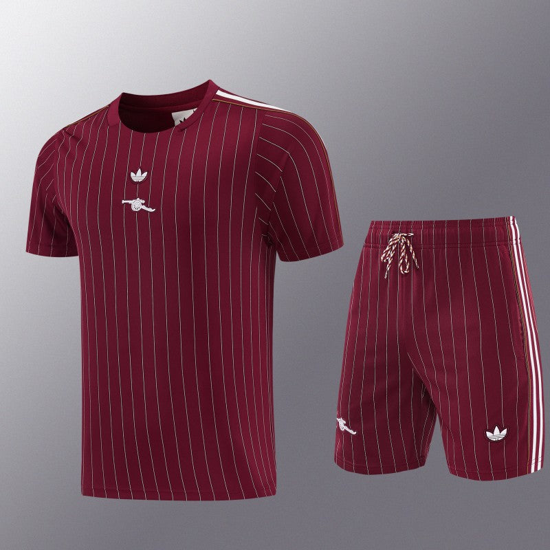 26/27 Arsenal Maroon Pinstripe Short Sleeve+Soccer Shorts