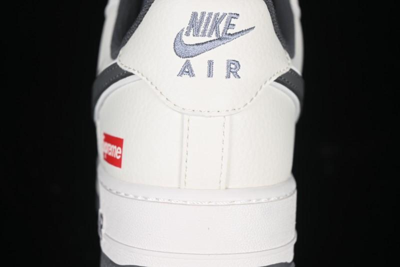 Nike Air Force 1 '07 Low Supreme Collaboration Custom Casual Sneakers with Grey Swoosh - DM6688-056