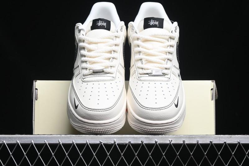 Nike Air Force 1 '07 Low Stussy Collaboration - White Black Swoosh Red Tab Low-Top Casual Sneakers - SJ6698-015