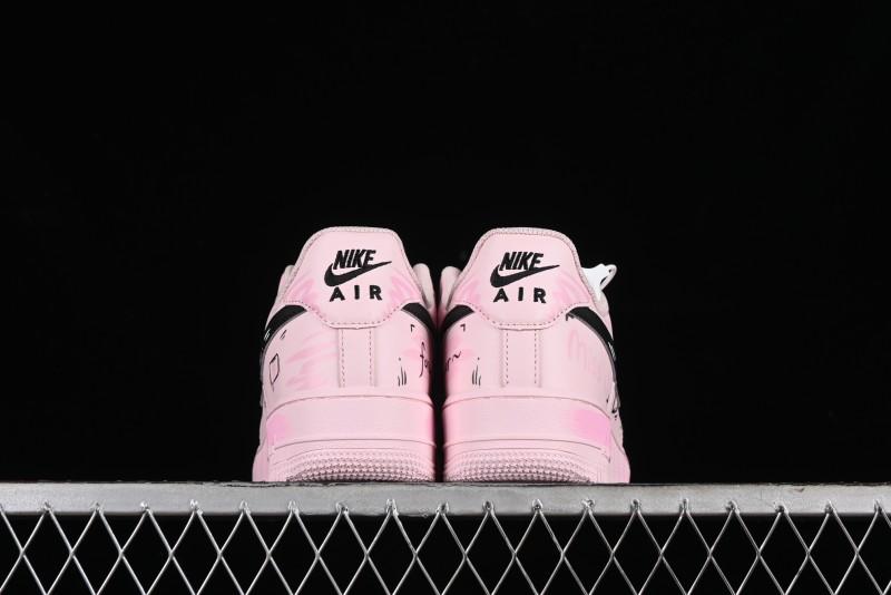 Nike Air Force 1 '07 Low Casual Sneakers with Anime-inspired Peach Pink Spray Design - CW2288-111