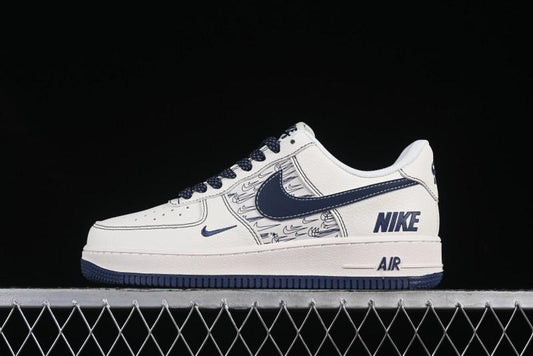 Nike Air Force 1 'Wave Swoosh' Edition – White & Navy**