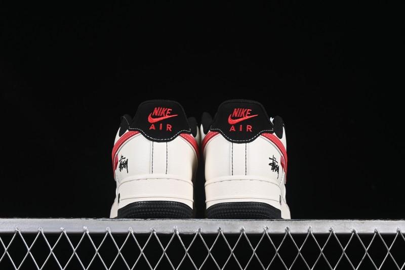 Nike Air Force 1 '07 Low Stussy Collaboration Black Stitch Red Swoosh Casual Sneakers - XS1958-518