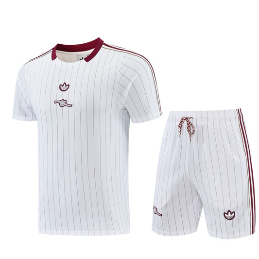 26/27 Arsenal White Pinstripe Short Sleeve+Soccer Shorts