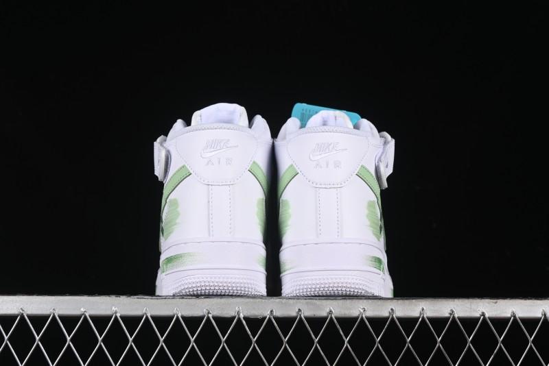 Nike Air Force 1 '07 Mid Hand-Painted White Green with Swoosh Shadow and Strap - CW2289-111