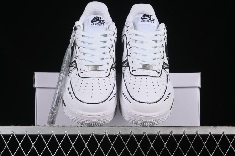 Nike Air Force 1 '07 Low Custom Casual Sneakers with Black and White Manga-Style Hand-Drawn Function Formulas - CT7724-111