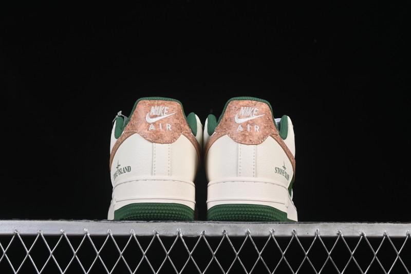 Nike Air Force 1 '07 Low Stone Island Collaboration Beige Green Floral Casual Sneakers - JP8028-010