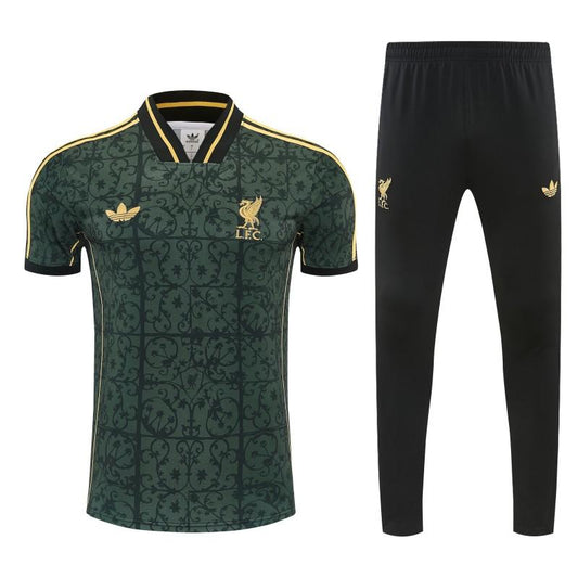26/27 Liverpool Dark Green  Short Sleeve Tracksuit +  Black Long Pants