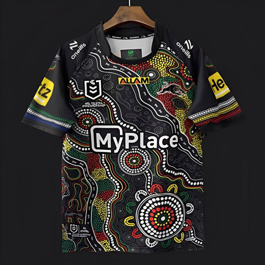 25/26 Penrith Panthers Black with Indigenous Art Design Jersey