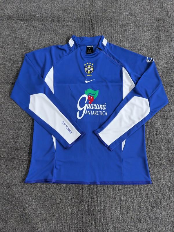 2002 Brazil Color Blue Half Zipper Jacket+Long Pants