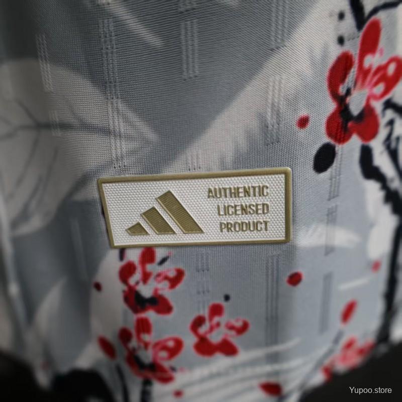 Player Version 2025 Japan White with Fox and Cherry Blossom Pattern Jersey