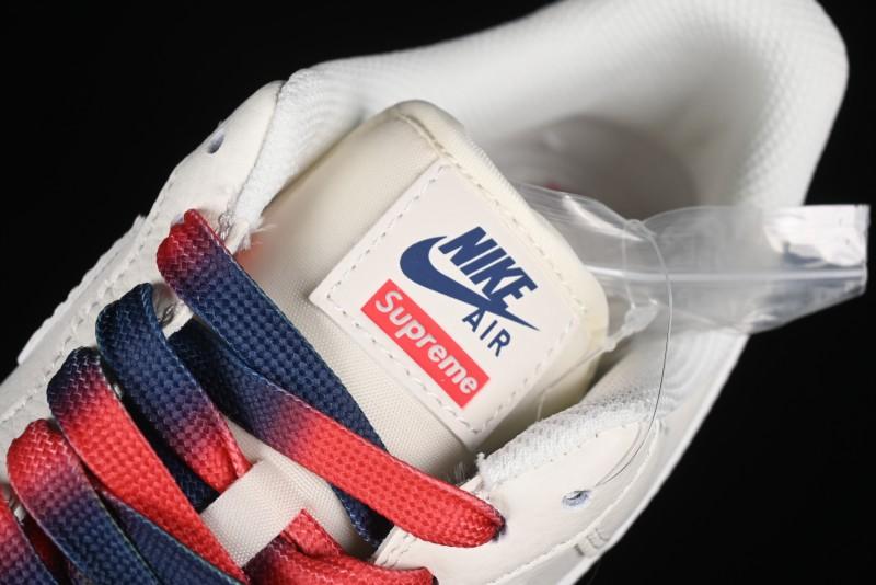 Nike Air Force 1 '07 Low Supreme Collaboration - Beige Red Blue Double Swoosh Casual Sneakers - XZ6188-008