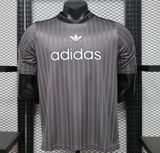 Player Version 2026  Adidas Originals Retro Style Charcoal Grey Stripe Football Jersey