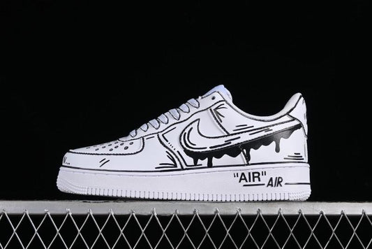 Nike Air Force 1 '07 Low Casual Sneakers with Black and White Hand-Drawn Manga Design - CW2288-811
