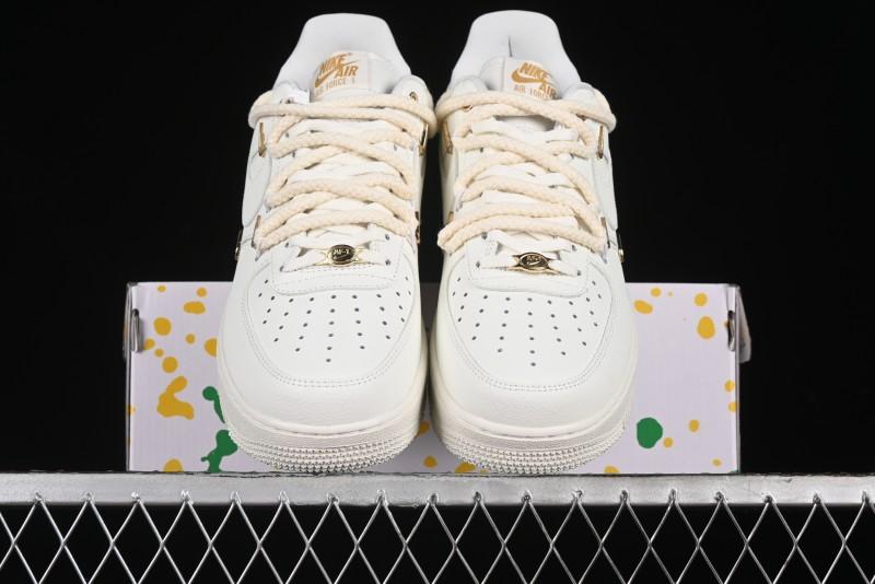 Nike Air Force 1 '07 Low Beige Deconstructed Swoosh Casual Sneakers - FX3654-111