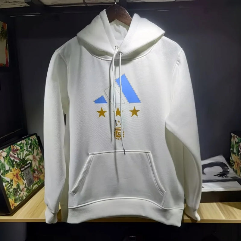 3 Stars Argentina Messi White Hoodie