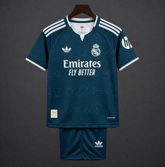 26/27 Kids Real Madrid Teal Away Jersey Kit