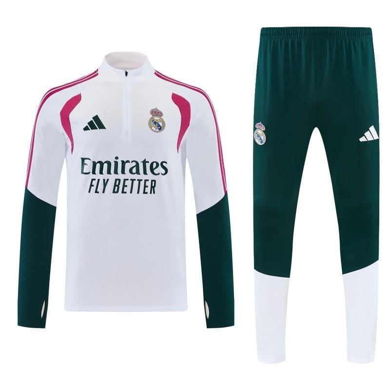 26/27 Real Madrid White & Dark Green Half Zipper Jacket Tracksuit + Long Pants