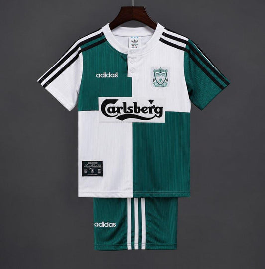 Retro 1995/96 Kids Liverpool White & Green Away Jersey