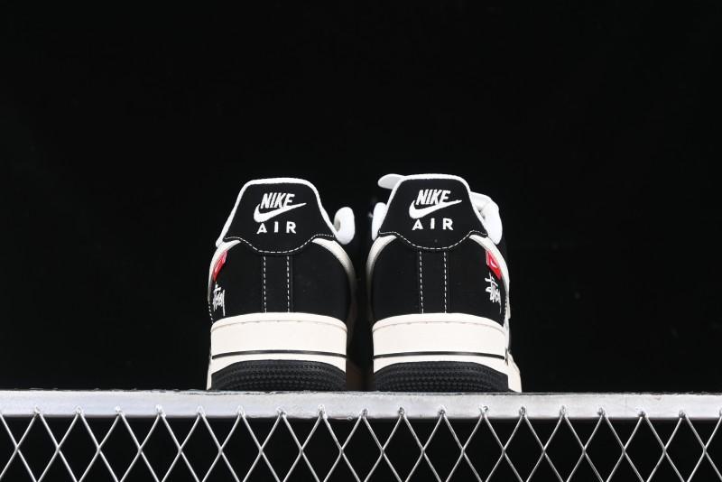 Nike Air Force 1 '07 Low Stussy Collaboration - Beige Black with Red Tab Low-Top Casual Sneakers - SJ6698-014