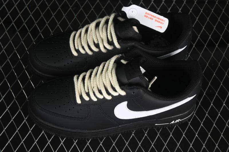 Nike Air Force 1 '07 Low Casual Sneakers in Black & White with Hemp Rope Detailing - ZH0316-073