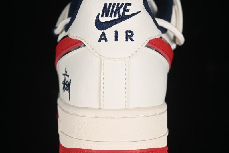 Nike Air Force 1 '07 Low Stussy Collaboration - Off White Red Lace-Up Low-Top Casual Sneakers - SJ1198-300