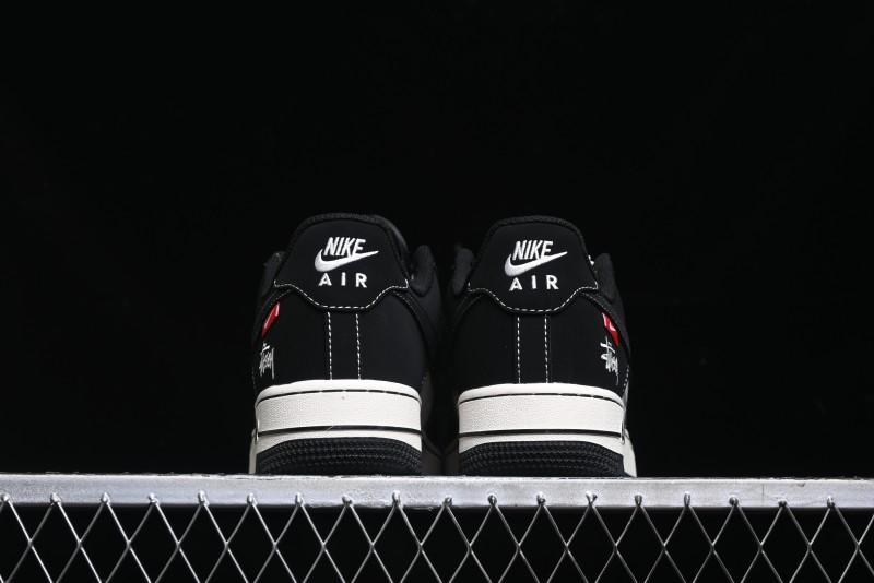 Nike Air Force 1 '07 Low Stussy Collaboration - Black White Double Swoosh Red Tag Low-Top Casual Sneakers - SJ6698-012
