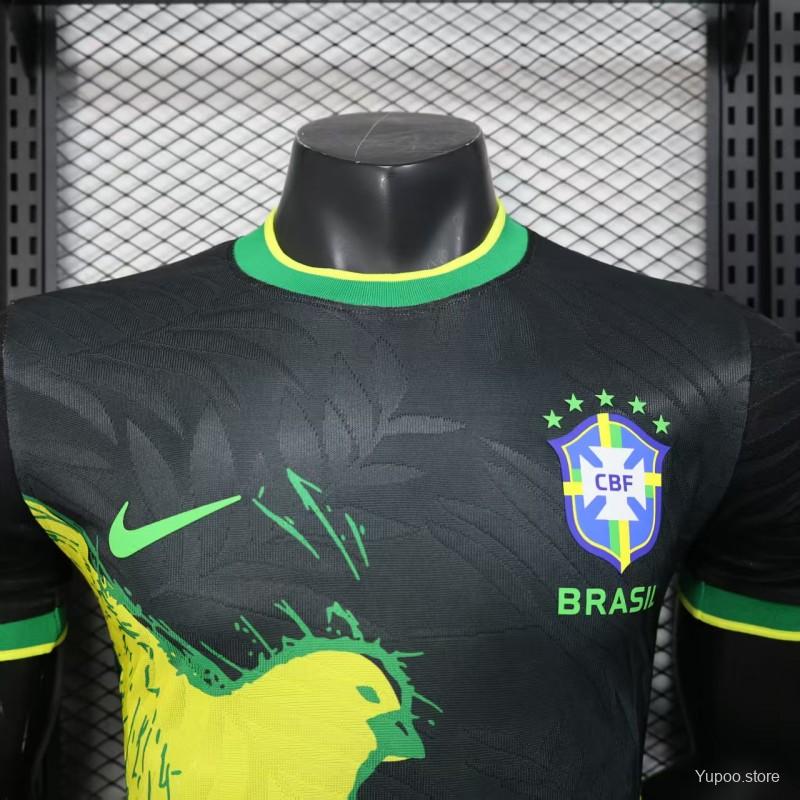 Player Version 2025 Brazil Black with Eagle Print Jersey