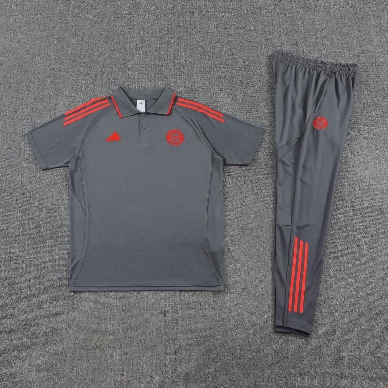 26/27 Bayern Munich  Grey  Polo Training Shirt + Long Pants Tracksuit
