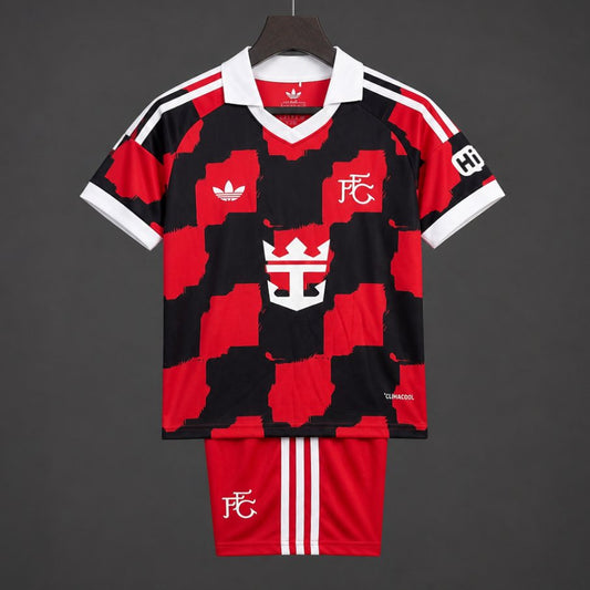 26/27 Kids Fulham Away Red Black Kits Jersey