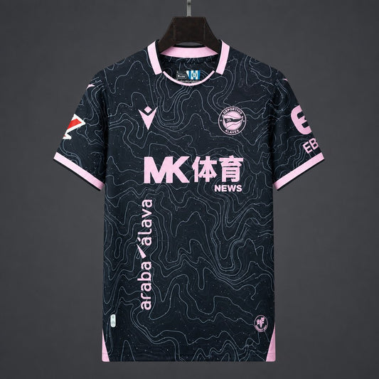 26/27 Deportivo Alavés Black with Pink Topographic Pattern Away Jersey