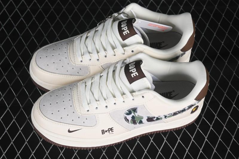 Nike Air Force 1 '07 Low Bape Camouflage Swoosh Beige Casual Sneakers - DF0188-030
