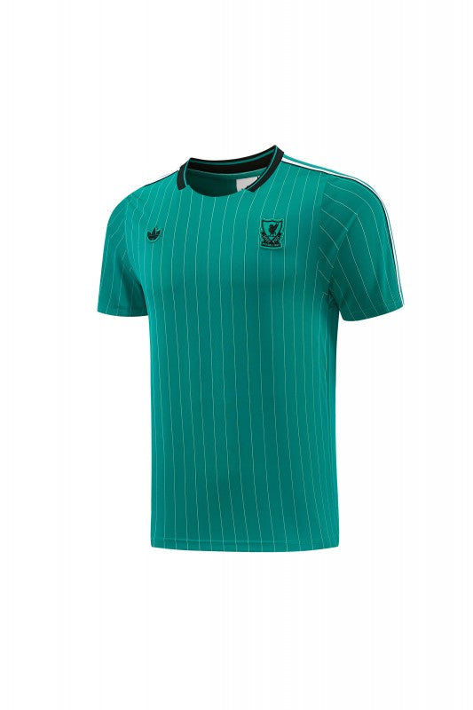 26/27 Liverpool Green Pinstripe Short Sleeve+Soccer Shorts