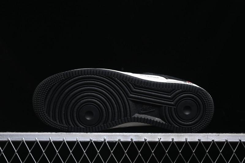 Nike Air Force 1 '07 Low Stussy Collaboration - Black White Double Swoosh Red Tag Low-Top Casual Sneakers - SJ6698-012