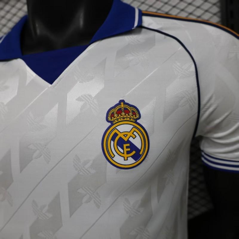 Player Version 26/27 Real Madrid Home White with Blue Collar & Jacquard Pattern Jersey