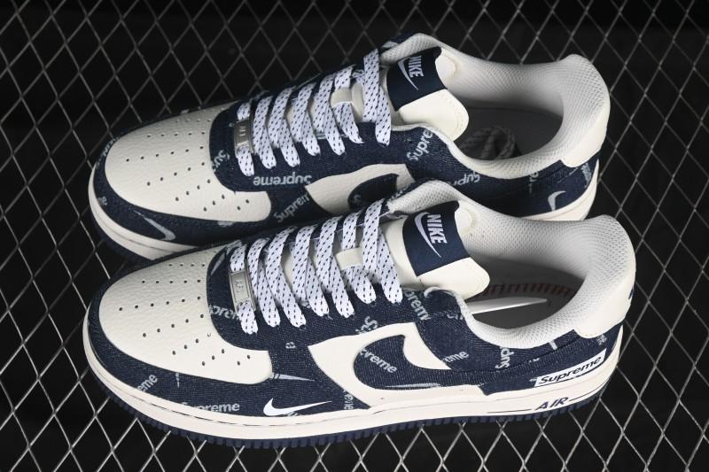 Nike Air Force 1 '07 Low Supreme Collaboration Blue Denim White Swoosh Casual Sneakers - LW9279-005
