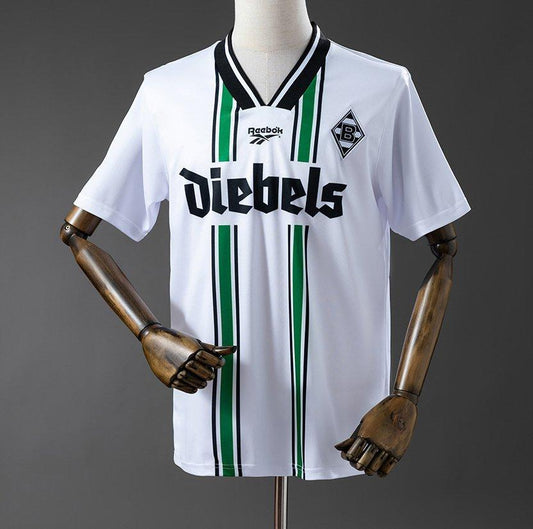 96/97 Borussia Mönchengladbach Home White with Black and Green Vertical Stripes Jersey