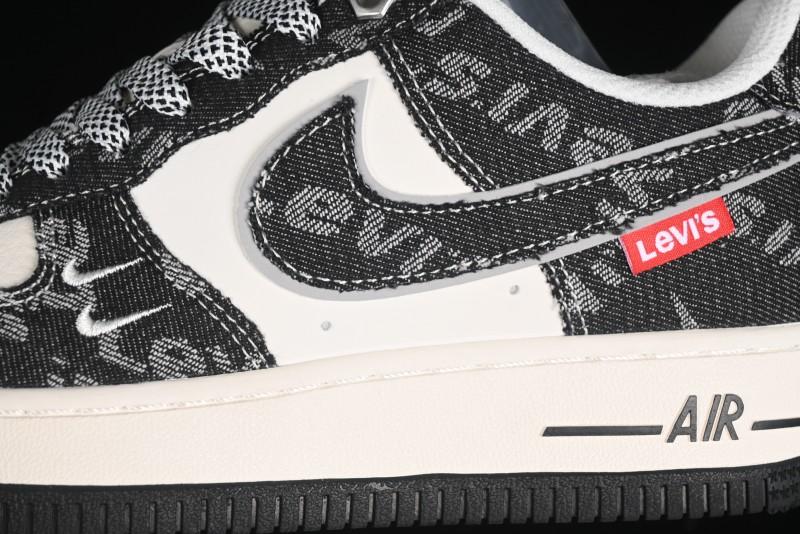 Nike Air Force 1 '07 Low Levi's Collaboration Double Swoosh Beige Black Casual Sneakers - SJ6698-001