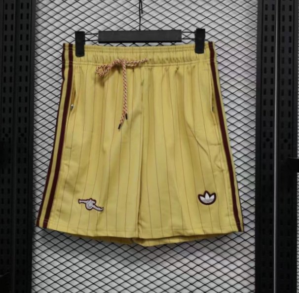 Player Version 25/26 Arsenal Yellow with Burgundy Side Stripes and Pinstripes Shorts