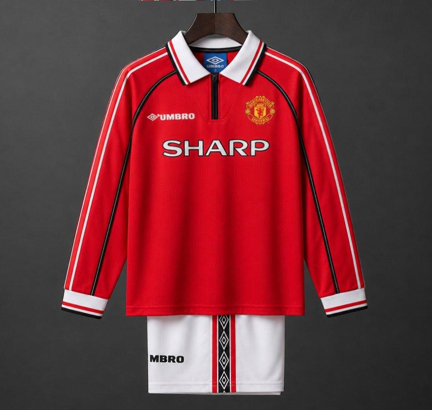 Retro Kids 98/99 Manchester United Red Home Long Sleeve Jersey