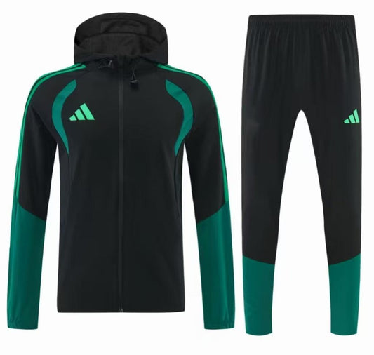 26/27 Adidas  Black Full Zipper Hooded  Windbreaker   Jacket Tracksuit + Long Pants