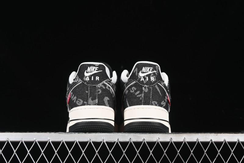 Nike Air Force 1 '07 Low Levi's Collaboration Double Swoosh Beige Black Casual Sneakers - SJ6698-001