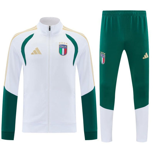 26/27 Italy White & Green Full Zipper Jacket Tracksuit + Long Pants
