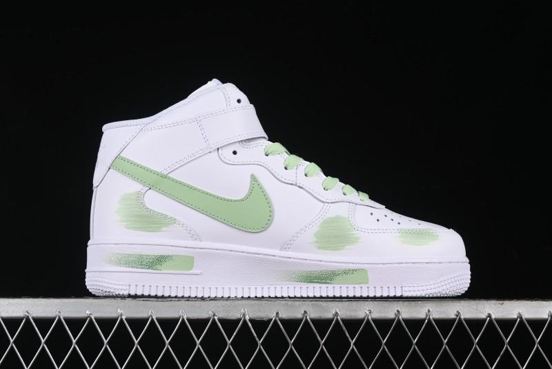 Nike Air Force 1 '07 Mid Hand-Painted White Green with Swoosh Shadow and Strap - CW2289-111