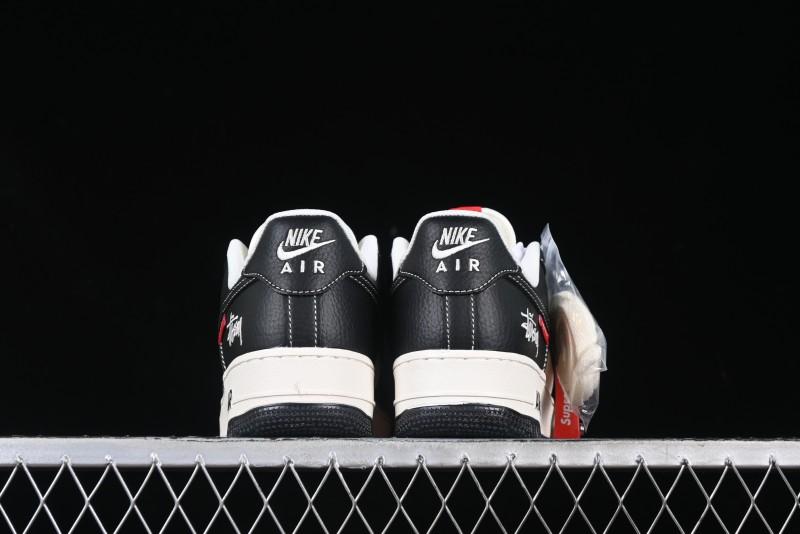 Nike Air Force 1 '07 Low Stussy Supreme Collaboration Dual-Tone Black Red Logo Low-Top Casual Sneakers - HH7518-043