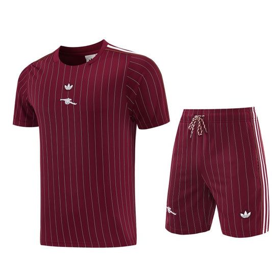 26/27 Arsenal Maroon Pinstripe Short Sleeve+Soccer Shorts