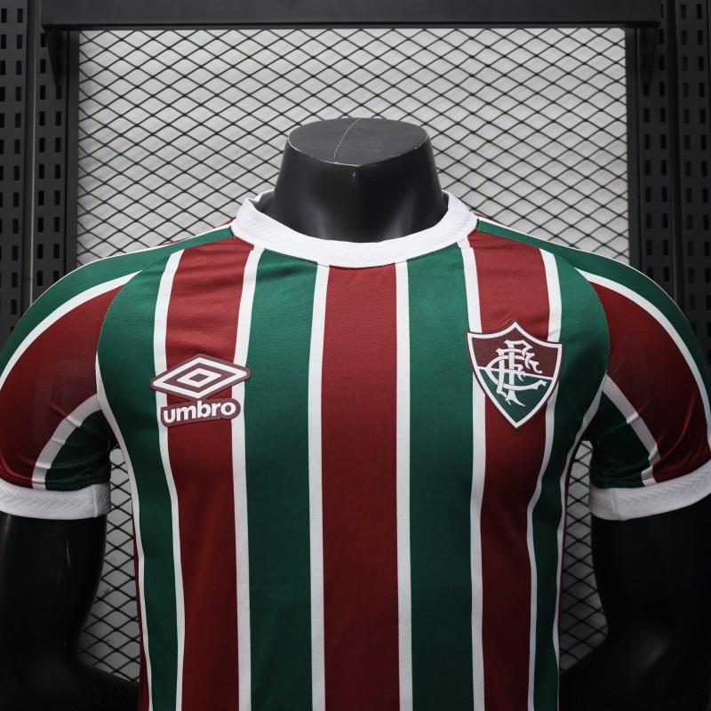 Player Version 25/26 Fluminense Green and Burgundy Vertical Striped with White Trim Jersey