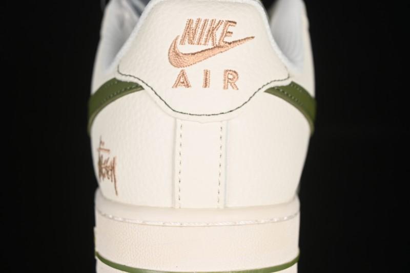 Nike Air Force 1 '07 Low Stussy Collaboration Green Swoosh Gold Embroidery Casual Sneakers - XX3168-151